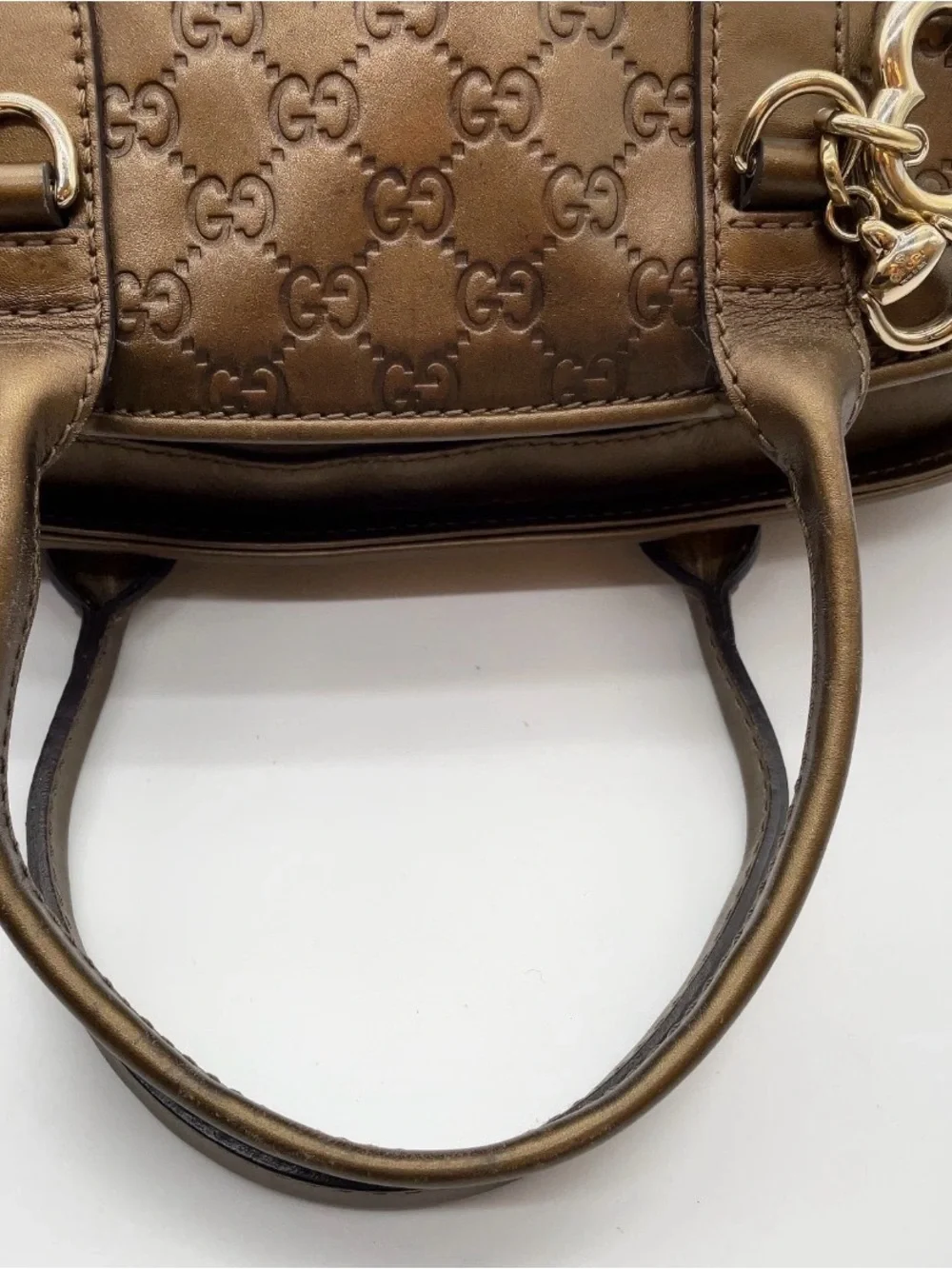 450. Gucci Metallic Guccissima Leather Bamboo Heart-Bit Top Handle Satchel Bag